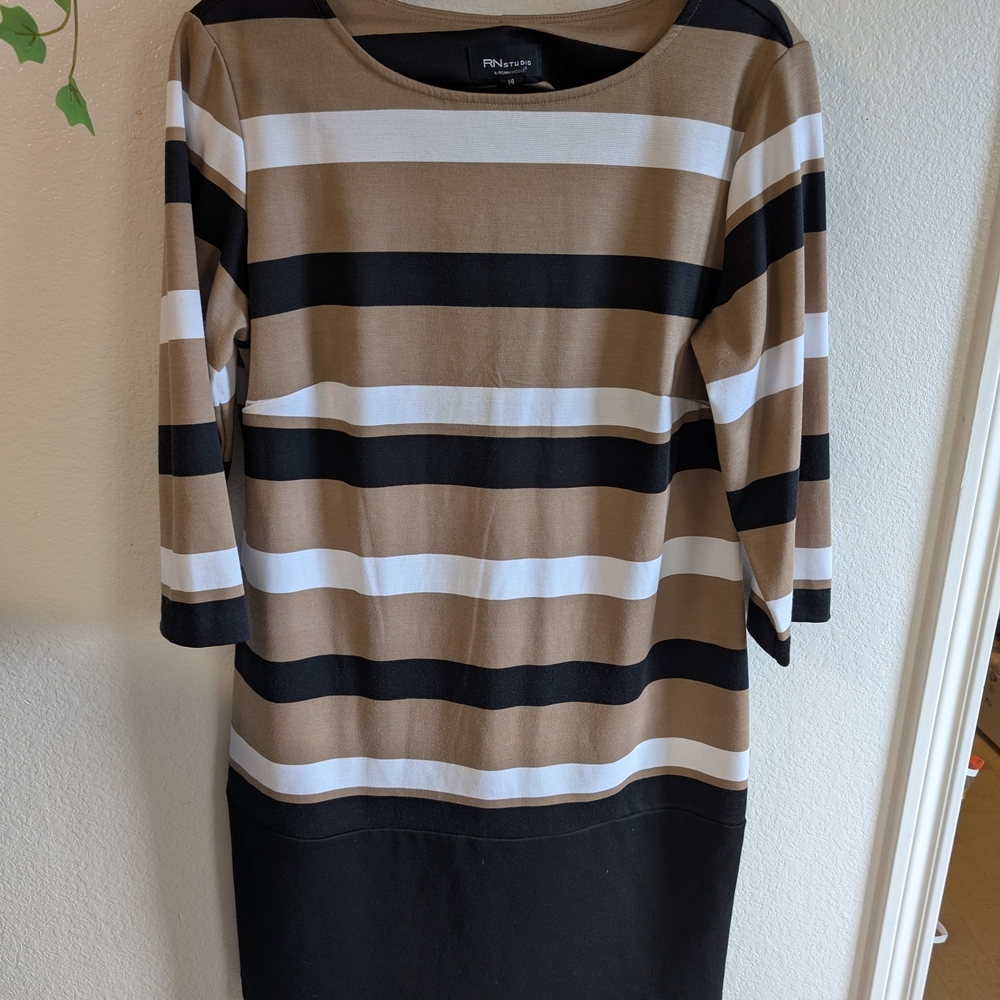 Ronni Nicole Striped Mini Dress - Black, White, and Brown